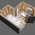 Supermarket Department Store with Wooden Shelves Wine Tobacco Cashier Counter and Famous Liquor