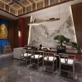 Traditional Chinese Style Store Interior With Decorative Ceiling And Artwork Displays