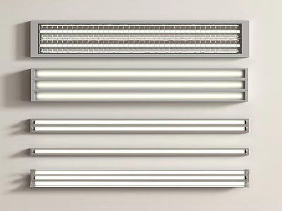 Various Styles Of LED Light Tubes Arranged Neatly On White Background 3d model