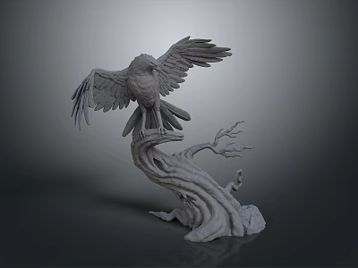 Flying Animal Eagle with Spread Wings Perched on Tree Stump Display Model 3d model