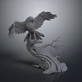 Flying Animal Eagle with Spread Wings Perched on Tree Stump Display Model 3d model
