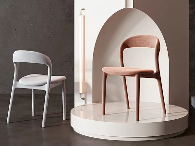 Modern Minimalist Dining Chairs In White And Light Brown Tones On Display Platform 3d model