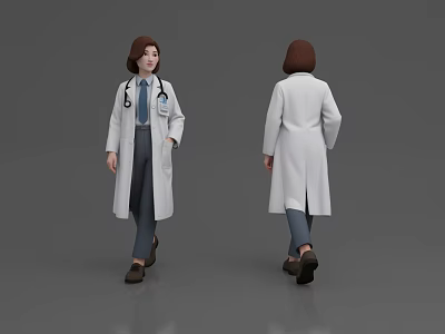 Woman Doctor Wearing White Coat With Stethoscope Walking Front And Back View 3d model