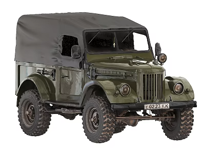 Vintage Military Green Off Road Vehicle With Canvas Top And Rugged Tires 3d model