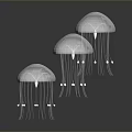 Two Transparent Jellyfish with Long Glowing Tentacles Gracefully Floating Underwater