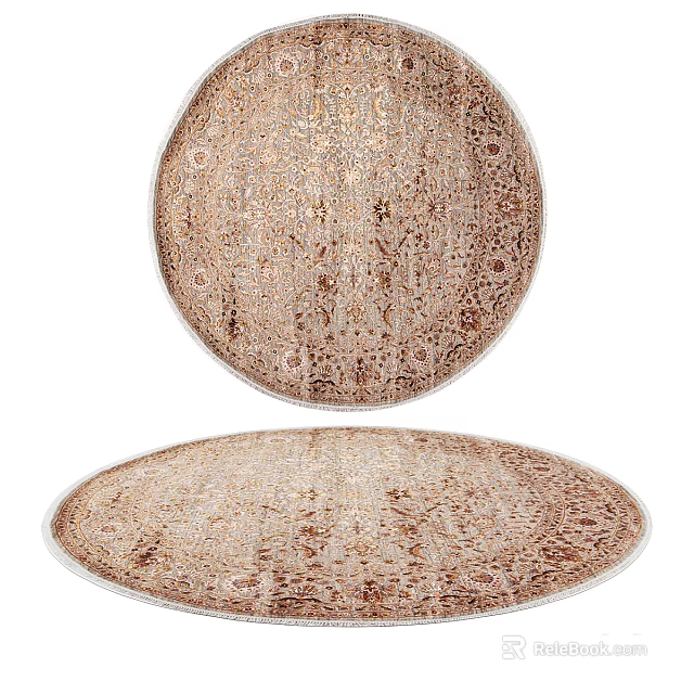 Elegant Round Rug With Intricate Beige Brown Pattern For Living Room Home Decor 3d model 