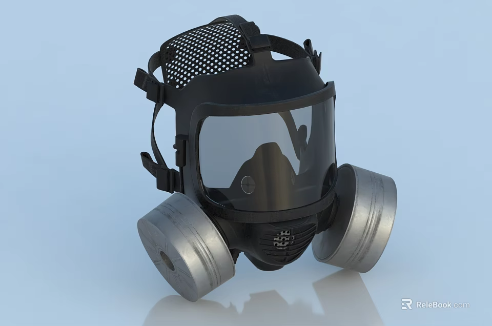 Professional Firefighting Equipment Gas Mask With Transparent Face Shield And Filter Canisters 3d model 
