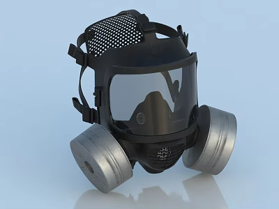 Professional Firefighting Equipment Gas Mask With Transparent Face Shield And Filter Canisters 3d model