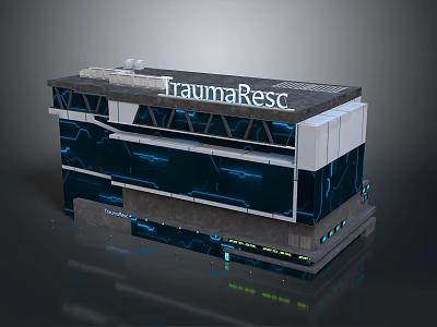 TraumaResc Emergency Building With Modern Glass Facade And Blue Layered Architecture Design 3d model