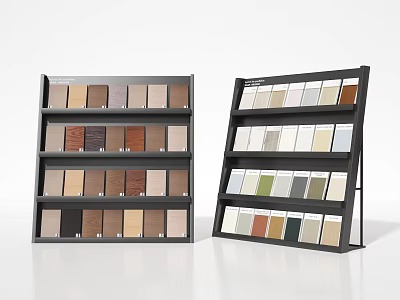 Two Different Styles Of Display Shelves For Showing Various Wood And Paint Color Samples 3d model