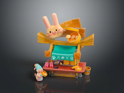 Small Cartoon Stall With Rabbit Ear Shaped Top Green Awning And Little Gnome 3d model