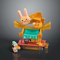 Small Cartoon Stall With Rabbit Ear Shaped Top Green Awning And Little Gnome