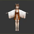 Anime Girl With Cat Ears Wearing Traditional White Orange Kimono