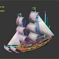 Vintage Sailing Ship Model Featuring White Sails And Wooden Hull Design