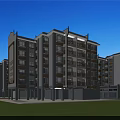 Modern Mid Rise Residential Buildings With Traditional Roof Design Lush Greenery And Community Area