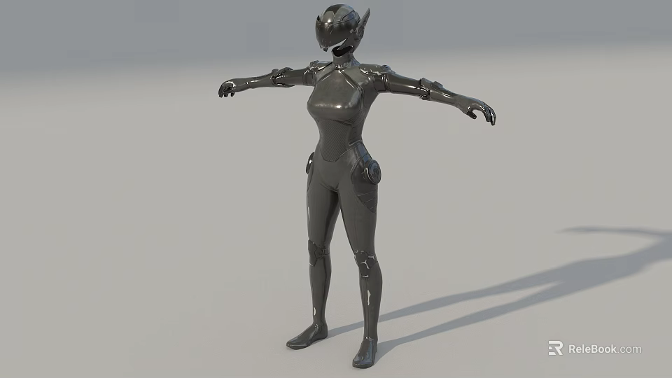 Game Movie Character In Black Tight Armor With Helmet Extended Arms Sci Fi 3d model 