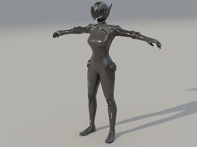 Game Movie Character In Black Tight Armor With Helmet Extended Arms Sci Fi 3d model