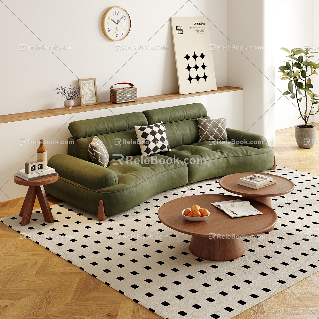 Cream Style Living Room Simple Living Room Sofa Flannel Sofa Sofa Coffee Table Combination 3d model