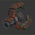 Futuristic Industrial Mechanical Device With Detailed Red Gray Textures Glowing Yellow Parts And Circular Patterns