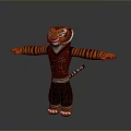 Striped Tiger Game and Movie Character Wearing Red Vest and Black Pants With Arms Outstretched