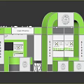Green And White Exhibition Stand With Curved Archway Display Counters And Units