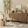 Modern Leisure Chair With Wooden Frame In Indoor Living Room With Plants Cabinet And Lamp