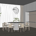 Dining Room Round Dining Table and Chair Chandelier 3d model