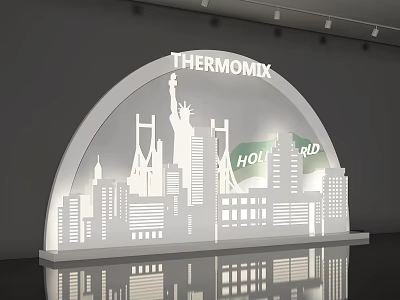 Iconic Holland Themed Photo Spot with Statue of Liberty Skyline and THERMOMIX Logo 3d model