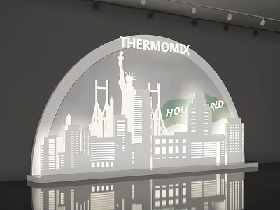 Iconic Holland Themed Photo Spot with Statue of Liberty Skyline and THERMOMIX Logo 3d model