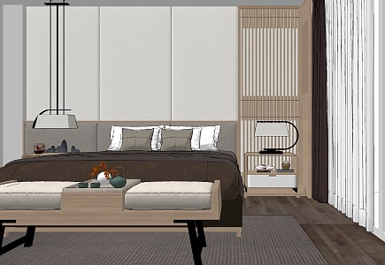 Modern background double bed 3d model