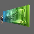 Large Scale Art Installation With Vertical Strips And Blue To Green Gradient Wavy Design