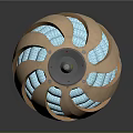 Futuristic Spherical Sci Fi Device With Metallic Gold Stripes And Blue Glowing Core