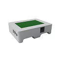 Compact Gray Square Electronic Device With Green Panel And Bottom Opening