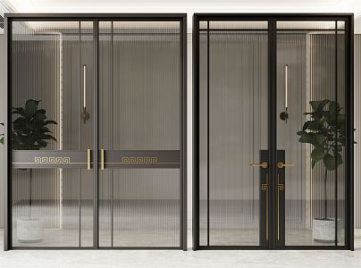 New Chinese style double door glass double door 3d model