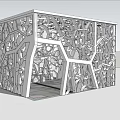 White Cubic Architectural Structure With Perforated Geometric Patterns And Human Figure 3d model