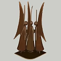 Decorative Ornament Set with Abstract Winged Figures Brass Colored Metal Sculpture for Home Tabletop Decoration