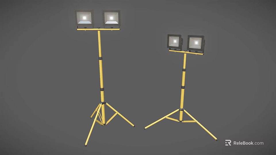 Yellow Adjustable Tripod Lights With Stable Stands For Portable Lighting Needs 3d model 