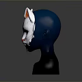 White Cat Themed Mask With Red Ears And Intricate Patterns On Black Base 3d model