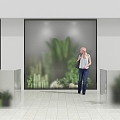 Green Plant Shop Window Green Plant Wall Frosted Glass Female Figure Banana Leaf Flower Box Fleshy Plant Cactus Cactus 3d model