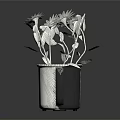 Paper Crafted Plants in White Mug With Daisies Leaves and Bird Design