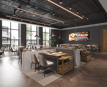 Modern Western Restaurant Hot Pot Restaurant Hot Pot Restaurant Dining Tables and Chairs Buffet Restaurant Cuisine Restaurant 3d model