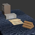 Traditional Ancient Manuscripts Display With Scrolls Bamboo Slips And Storage Boxes 3d model