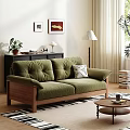 Stylish Olive Green Fabric Three Seater Sofa With Solid Wood Frame For Cozy Living Room