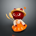 Red Cat Wearing Yellow Hat With Heart In Orange Leaf Dress Holding Wheat Ears