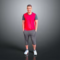 Man Wearing Red Vest Grey Capri Pants White Sneakers with Hands in Pockets