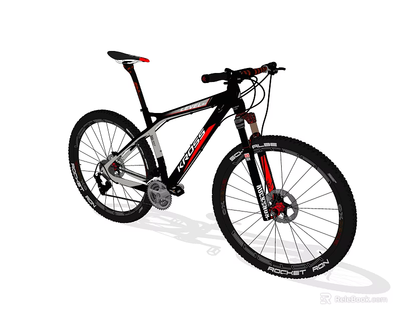 Black And Red Mountain Bike With Suspension For Off Road Cycling 3d model 