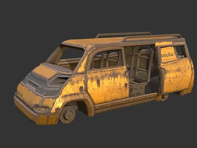 Rusty Yellow Van With Open Doors And Worn Exterior Design Features 3d model