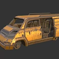 Rusty Yellow Van With Open Doors And Worn Exterior Design Features 3d model