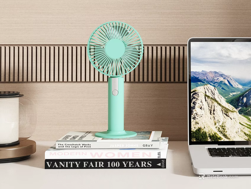Light Green Portable Air Conditioner Fan On Books 3d model 