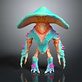 Colorful Mushroom Shaped Fantasy Creature With Vibrant Green Blue Pink Limbs And Glowing Details
